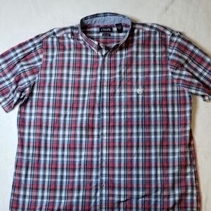 3XL Chaps Men's Red, White & Blue Plaid Short-Sleeve Button-Down Shirt